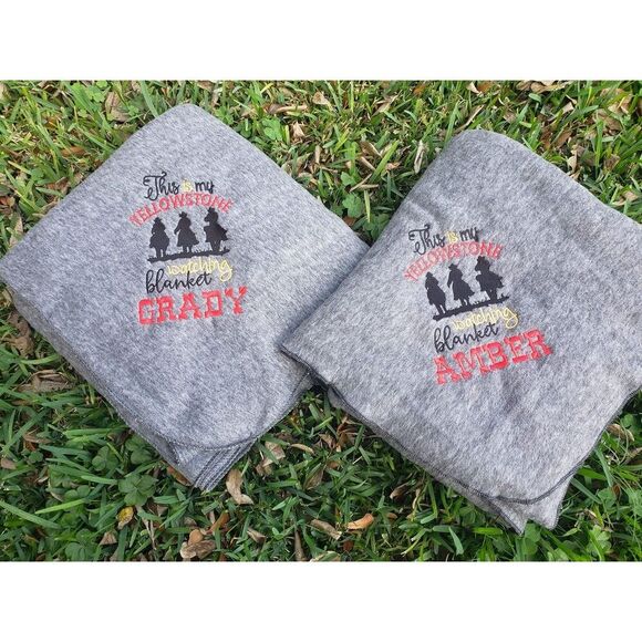 This is My Yellowstone Watching Blanket Gray Fleece Blanket Embroidered Twin sz - Picture 1 of 5